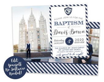 LDS Baptism Invitation Boy: Custom Photo Announcement (Digital)