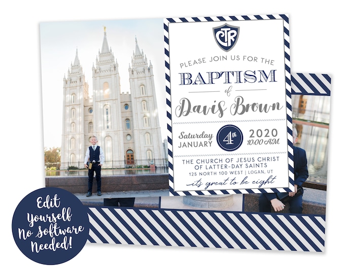 LDS Baptism Invitation Boy | Baptism Invitation | LDS Baptism Invitation | Boy Baptism Invitations Digital | Baptism Announcement | Corjl