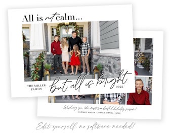 Funny Family Photo Christmas Card Template: 'All Is Not Calm' (Digital Download)