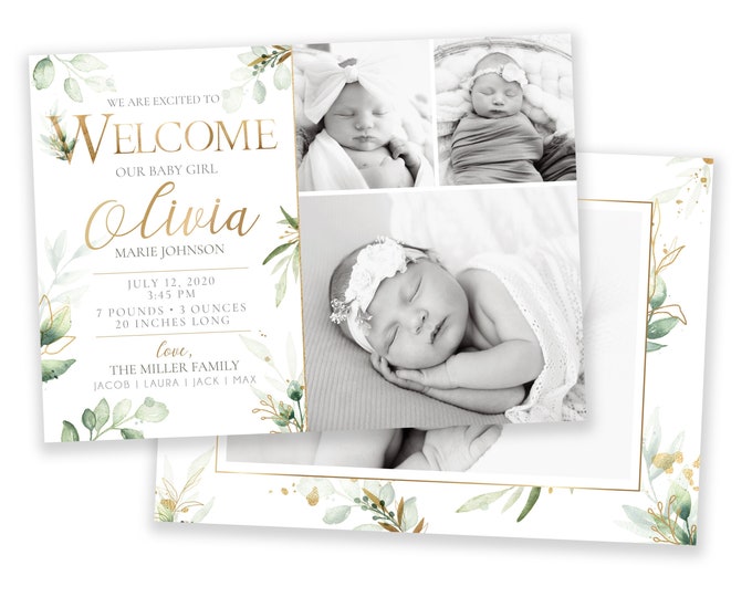 Birth Announcement | Birth Announcement Card | Digital Birth Announcement | Birth Announcement Template | Girl Birth Announcement