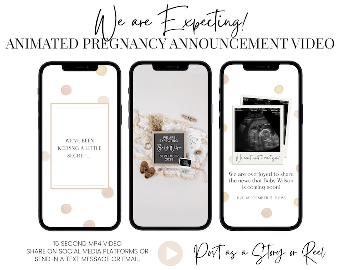 Digital Pregnancy Announcement Video - Baby Reveal Video - Canva Template and Instant Download
