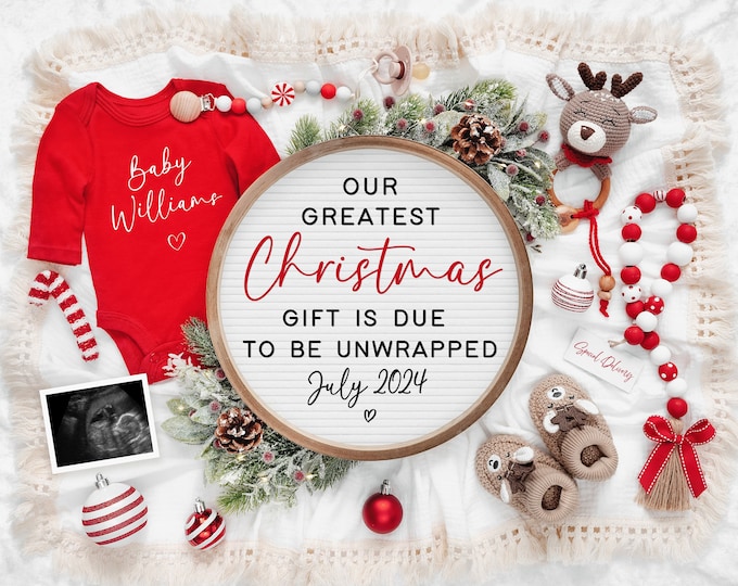 Christmas Pregnancy Announcement Holiday Digital Baby Announcement Editable Template Instant Download Girl Gender Reveal Special Gift