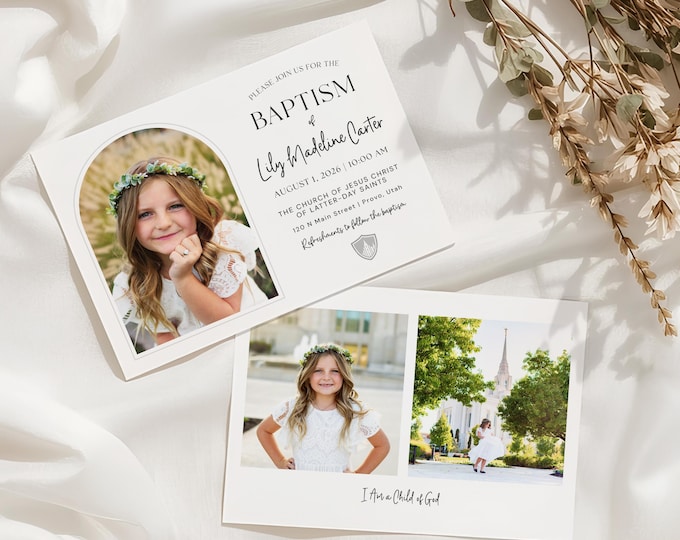 LDS Baptism Invitation Template | Modern Canva Design Boy or Girl (Digital Download)