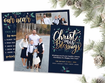 Religious Christmas Photo Card Template: Christmas Blessings (Photoshop, Digital Download)