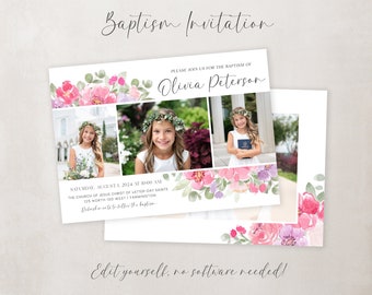 LDS Girl Baptism Invitation: Customizable Template (Digital Download)