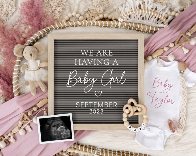 Digital Pregnancy Announcement | Baby Announcement Girl | Its A Girl |  Edit Yourself Gender Reveal | Letter Board | Corjl