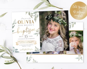 Floral LDS Baptism Invitation Girl: Editable Corjl Template (Printable)