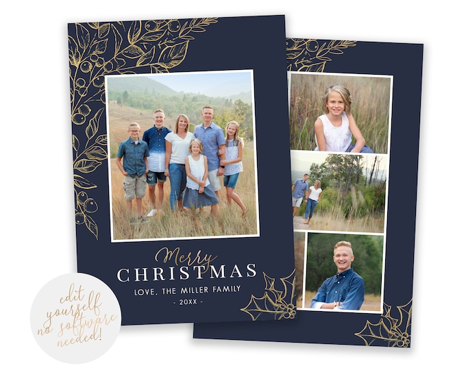 Christmas Card Template | Christmas Cards Template 5x7 | Photo Christmas Card | Editable Christmas Card | Holiday Card Templates | Corjl