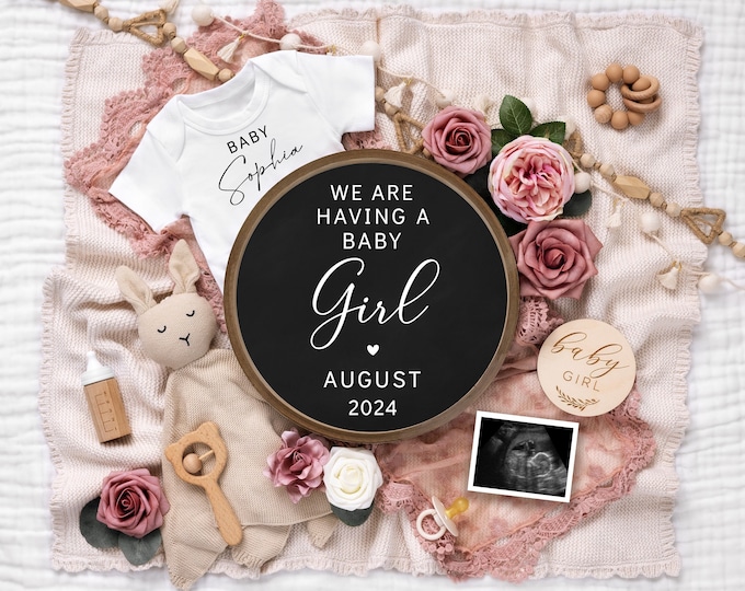 Girl Digital Pregnancy Announcement, It's a Girl Template for Social Media Instagram & Facebook,  Baby Girl Announcement, Gender Reveal