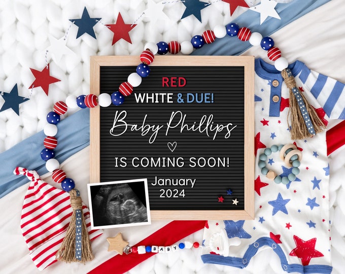 July Pregnancy Announcement, 4th of July Baby Announcement Digital, Fourth of July Pregnancy Reveal, Editable,  Social Media, Corjl