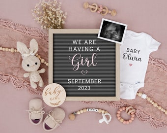 Customizable Baby Girl Pregnancy Announcement: Social Media Gender Reveal (Digital Download)