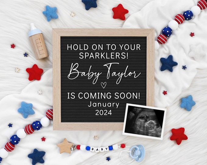 4th of July Pregnancy Announcement, Baby Announcement Digital, Fourth of July Pregnancy Reveal, Editable,  Social Media, Corjl