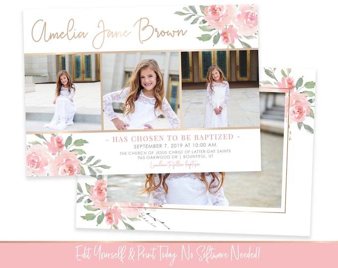 LDS Baptism Invitation Girl | Floral Baptism Invitation | Baptism Invitation Digital | Baptism Invitation | LDS Baptism Announcement | Corjl