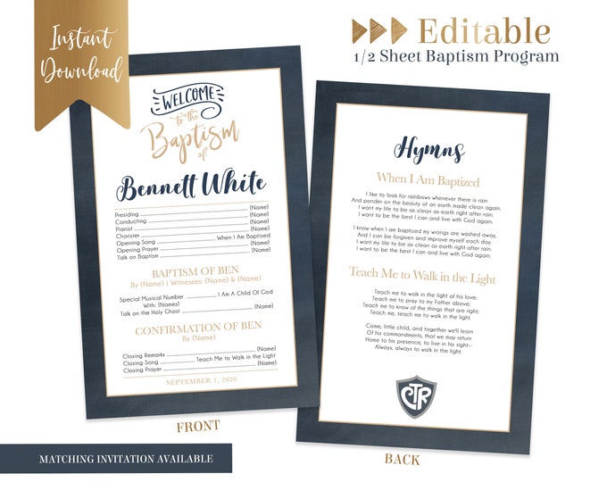 Baptism Program LDS | Baptism Program Boy | LDS Baptism Program | Baptism Program Template | LDS Baptism | Boy Baptism Program | Corjl