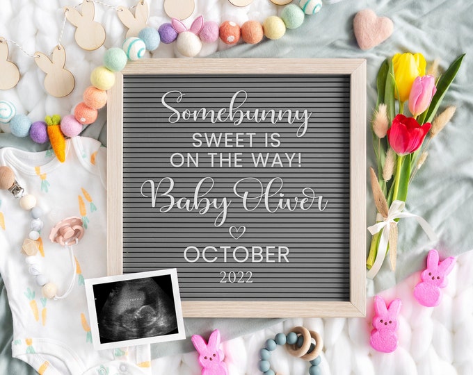 Easter Baby Announcement | Spring Digital Pregnancy Announcement | Editable Digital Baby Reveal | Easter Gender Reveal | Bunny | Corjl