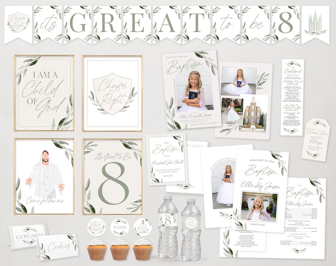 LDS Baptism Kit | LDS Baptism Invitation Girl or Boy | Baptism Decorations | Editable Baptism Program | Baptism Printable | Corjl