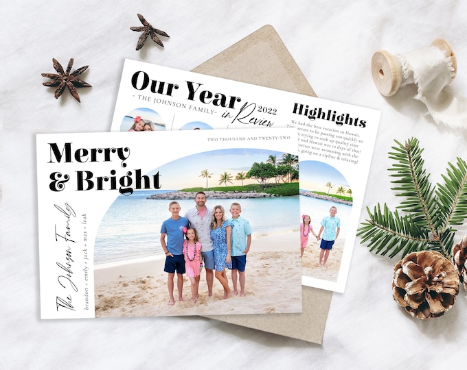 Minimalist Christmas Card Template - Custom Holiday Photo Card - Simple Modern Christmas Cards - Year in Review Photo Card - Digital