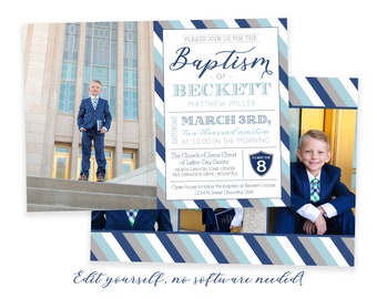 LDS Baptism Invitation Boy: Photo Announcement (Digital)