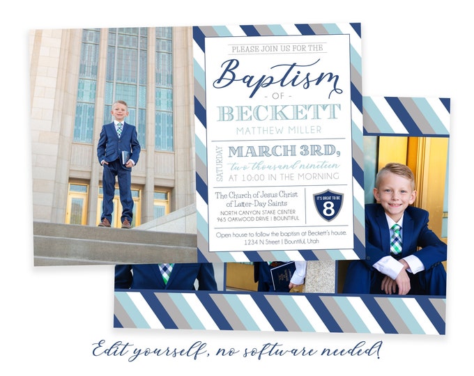 LDS Baptism Invitation Boy | Baptism Invitation | LDS Baptism Invitation | Boy Baptism Invitations Digital | Baptism Announcement | Corjl