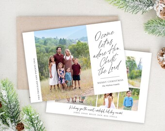 Religious Christmas Card Template: "O Come Let Us Adore Him" (Photoshop)