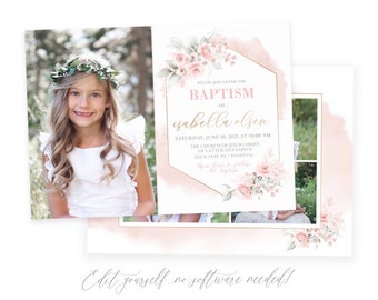 Floral LDS Baptism Invitation Girl: Photo Template (Corjl)