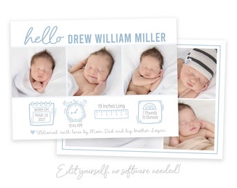 Download Boy Birth Announcement Template Etsy