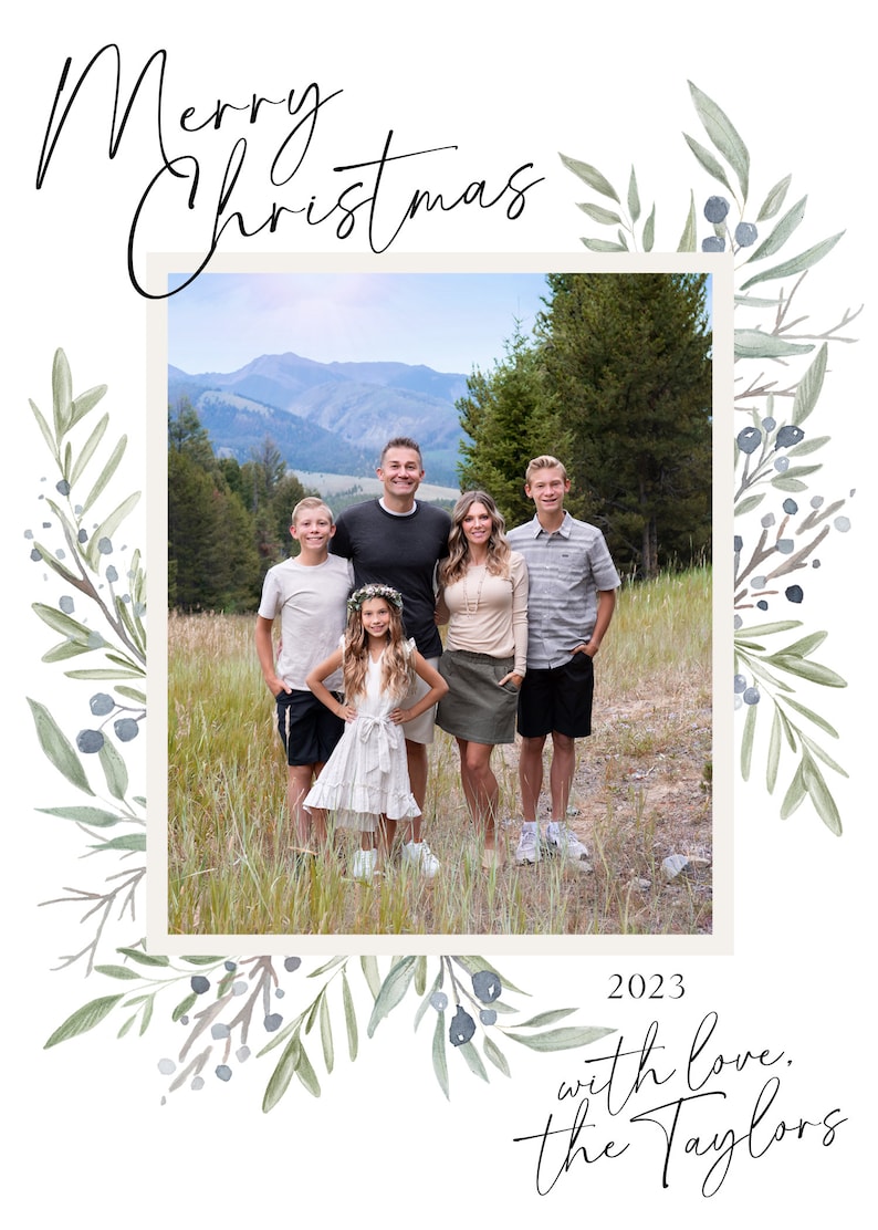 Floral Christmas Card Template: Editable Holiday Photo Card (Digital) image 6