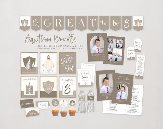 Modern LDS Baptism Bundle: Editable Canva Printable (Digital Download)