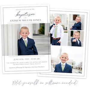 LDS Boy Baptism Invitation Template - Customizable and Easy to Edit on Corjl - Instant Download