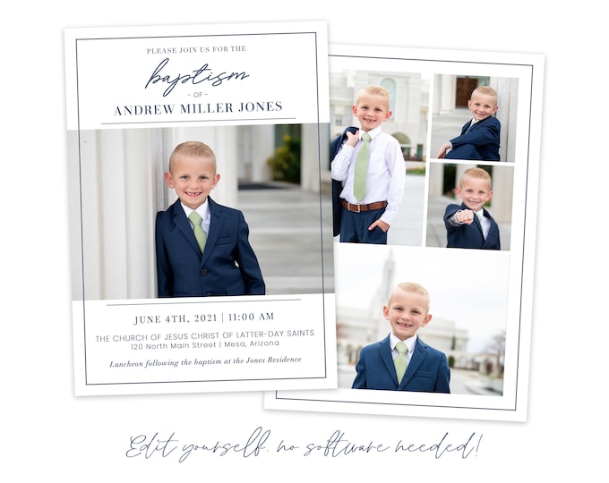 LDS Boy Baptism Invitation Template - Customizable and Easy to Edit on Corjl - Instant Download