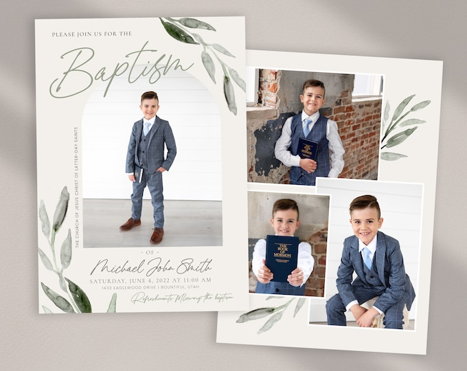 LDS Baptism Invitation Boy - Boys Baptism Invite – Baptism Invitations Template - LDS Baptism Announcement - Editable Printable - Corjl