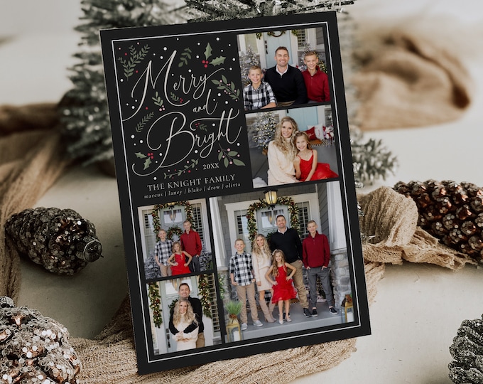 Christmas Card Template | Christmas Cards Template | 2023 Year in Review Card Template | Editable Merry and Bright Holiday | Digital | Corjl