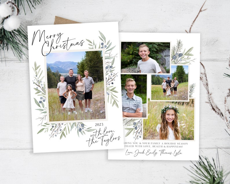 Floral Christmas Card Template: Editable Holiday Photo Card (Digital) image 1