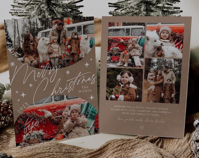 2024 Boho Christmas Card Template Christmas Cards Holiday Card Template Custom Photo Terracotta Photo Card Holiday Template Year in Review