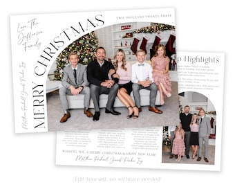 Arch Christmas Card Template: Photo Collage, Year in Review (Digital, Editable)