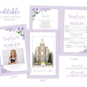 LDS Baptism Program - Baptism Program LDS Girl - Editable Baptism - Program Instant Download - Baptism Program Template - Lavender - Corjl