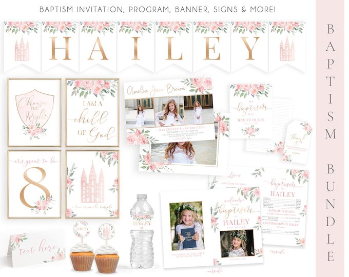 LDS Baptism Kit | LDS Baptism Invitation Girl | Baptism Girl | Editable Baptism Program | Watercolor Baptism | LDS Baptism Printable | Corjl