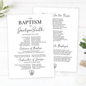 LDS Baptism Program - Minimalist - Customizable Template - Corjl Editing - Instant Download - Baptism Programs