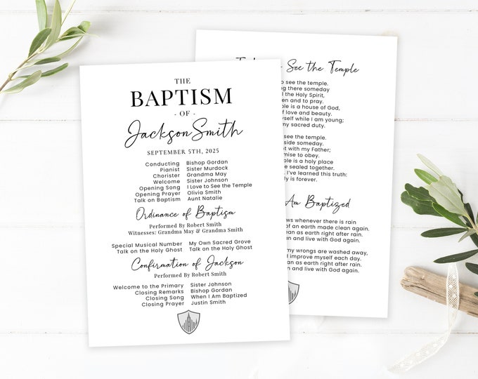 LDS Baptism Program - Minimalist - Customizable Template - Corjl Editing - Instant Download - Baptism Programs