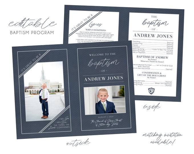 LDS Baptism Program | Baptism Program LDS Boy | Baptism Programs | Baptism Program Template | LDS Baptism | Boy Baptism Program | Corjl