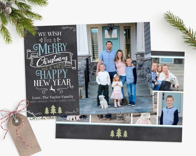 Christmas Card Template - Merry Christmas and Happy New Year - Photo Christmas Template - Photographer Template - Digital Design