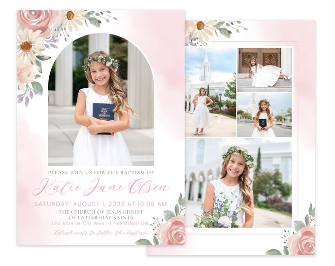 LDS Baptism Invitation | Baptism Invitation Girl | Arch Baptism Invite | LDS Baptism Announcement | Baptism Invitations Girl | Corjl