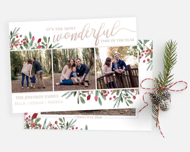 Christmas Card Template - Most Wonderful Time of the Year - Photo Christmas Template for Photoshop - Photographer Template - Digital Design 