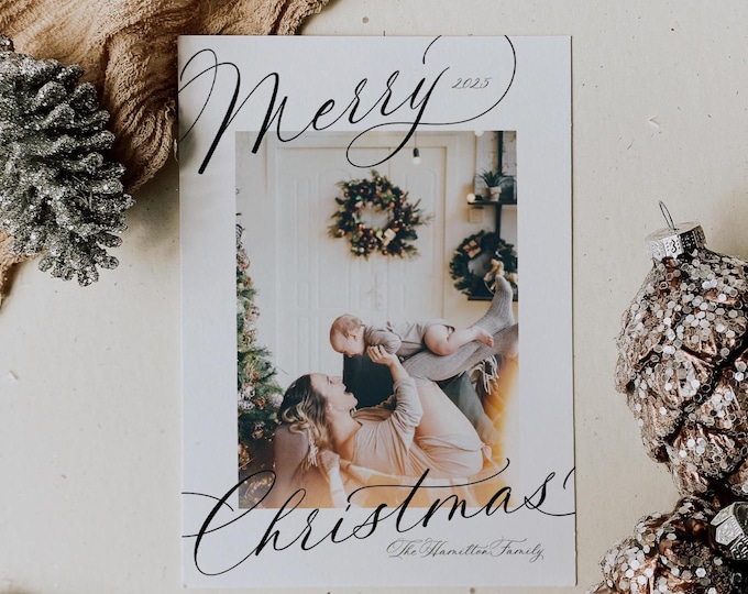 Photo Christmas Card Template: Merry Christmas Card, Editable in Canva (Digital Download)