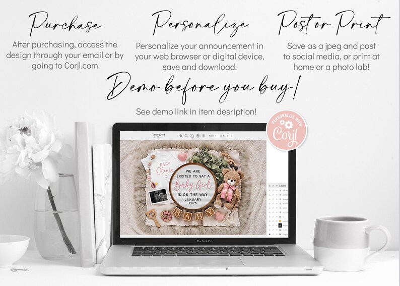 Baby Girl Pregnancy Announcement: Editable Social Media Template (Digital Download) image 8