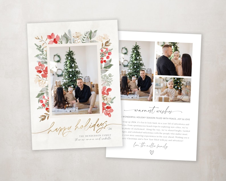 Christmas Card Template - Editable Holiday Photo Card - Printable Digital Download - Boho image 5