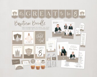 Modern LDS Baptism Bundle: Editable Canva Printable (Digital Download)