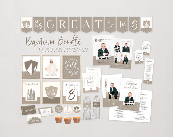Modern LDS Baptism Bundle: Editable Canva Printable (Digital Download)
