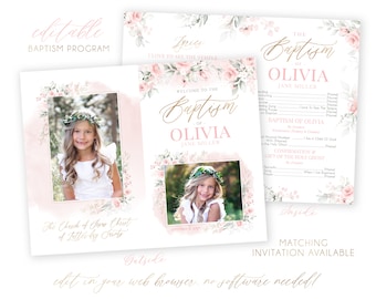 LDS Baptism Program Girl Baptism Program LDS Baptism Invitation LDS Girls Baptism Program Floral