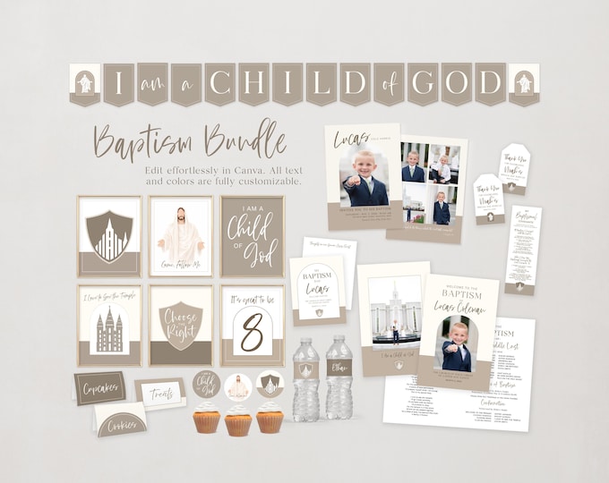LDS Baptism Bundle: Boy or Girl Editable Canva Printable (Digital Download)
